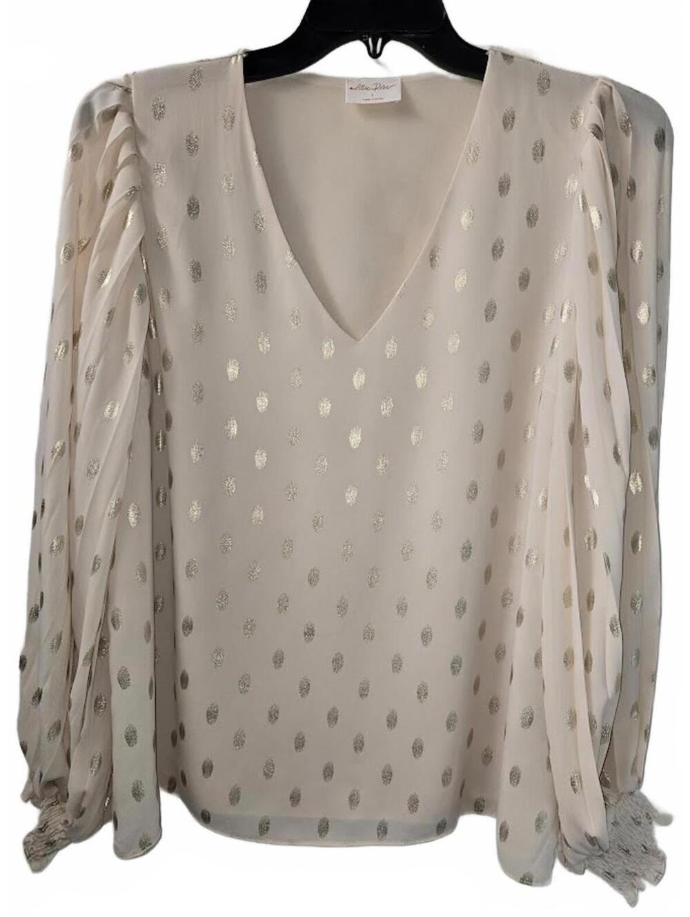 Allie Rose Sheer Long Sleeve Blouse with Metallic Polka Dots Size L